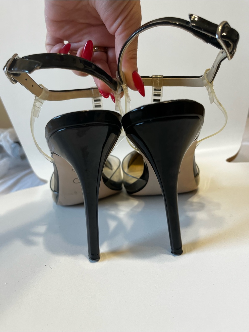 Jessica Simpson Black Patent Pointed T-Strap PVC Slingbacks - Picture 6 of 8